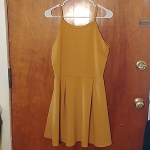 Mustard high neck skater dress